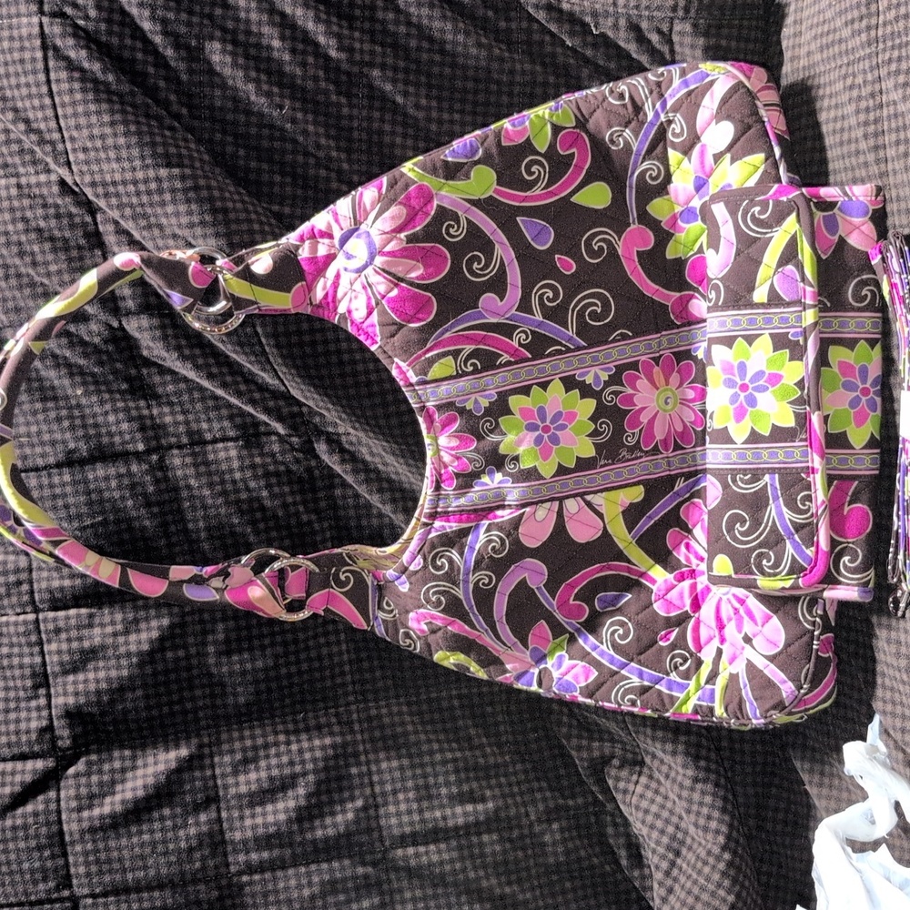 Vera Bradley Large Purple Punch Shoulder Bag. And Wallet/Shoulder Bag With Strap